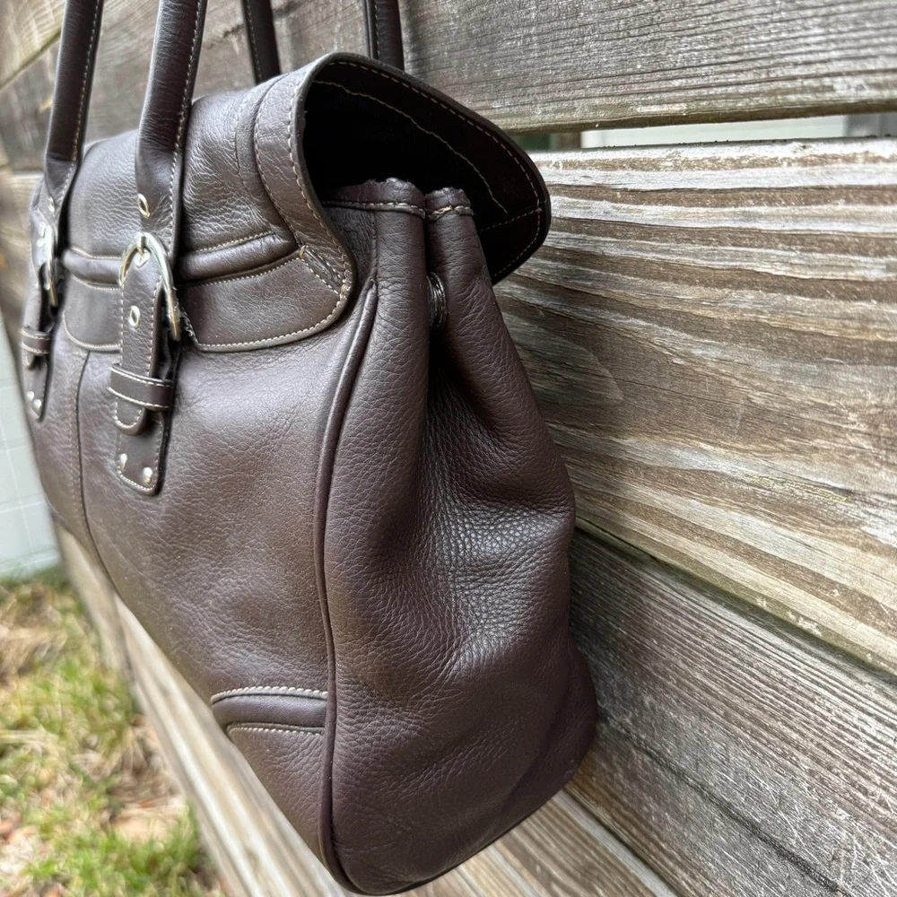 Chocolate Brown Leather Satchel Shoulder Bag by Franklin Covey with Coach Vibes